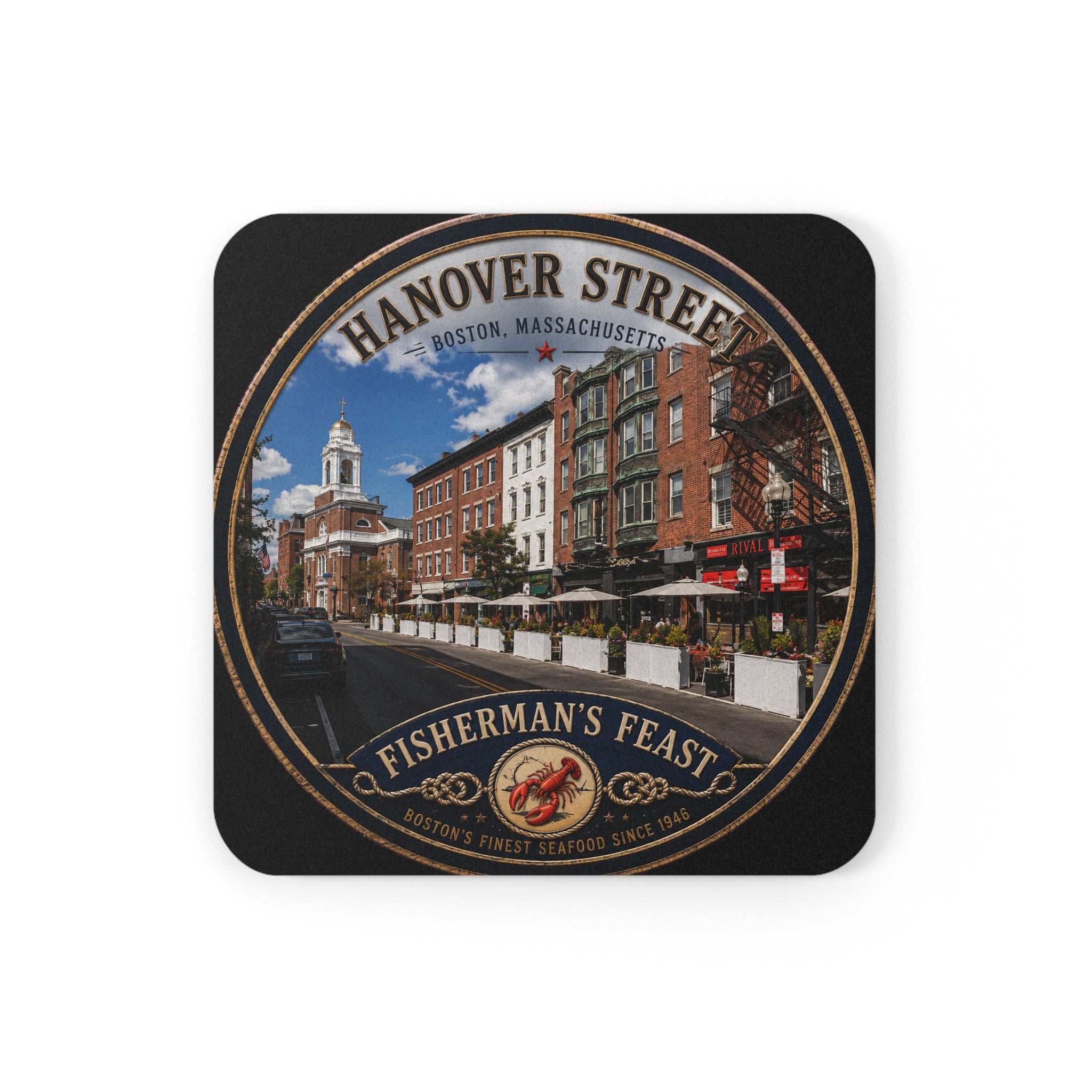 Hanover St Fisherman's feast Cork-Back Coaster — Vintage  Design