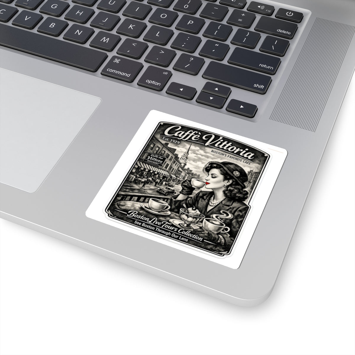 Caffee Vittoria red lipstick Sticker — Vintage Boston Landmark Kiss-Cut Sticker