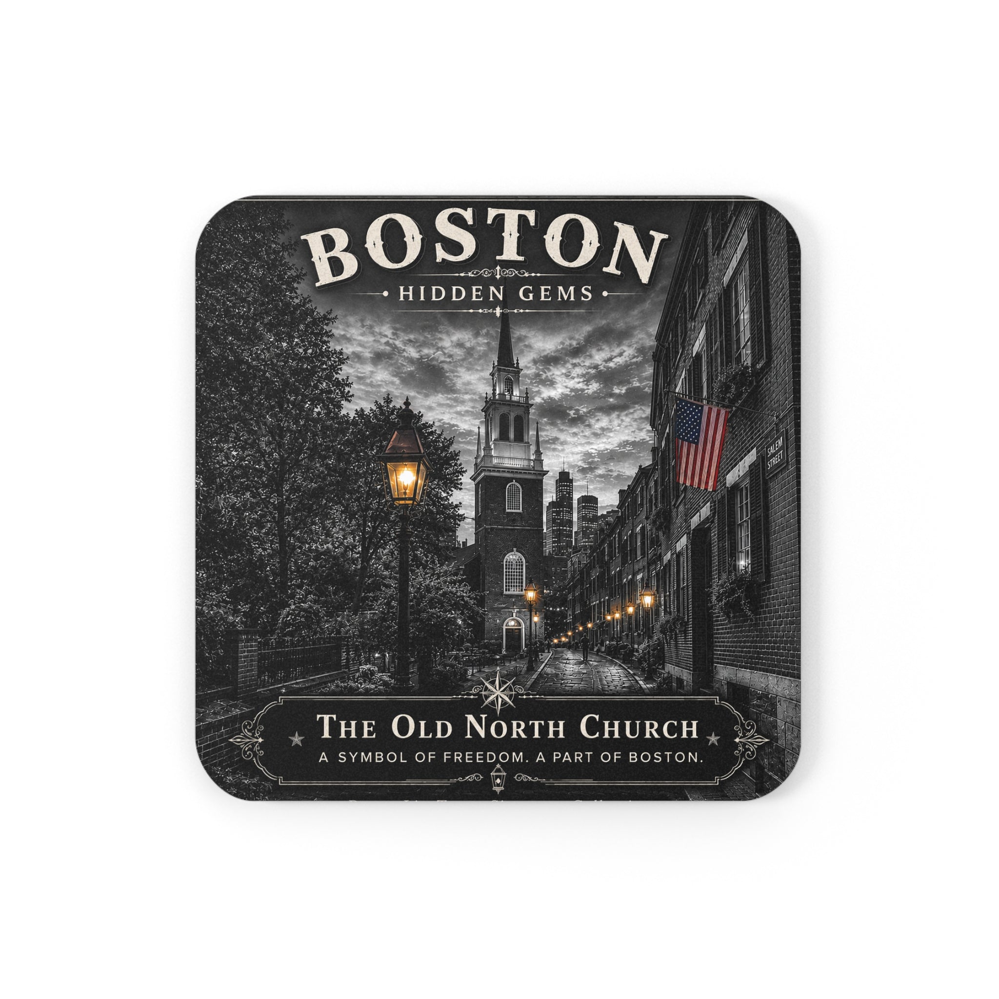 Old North Church Cork-Back Coaster — Vintage  Design