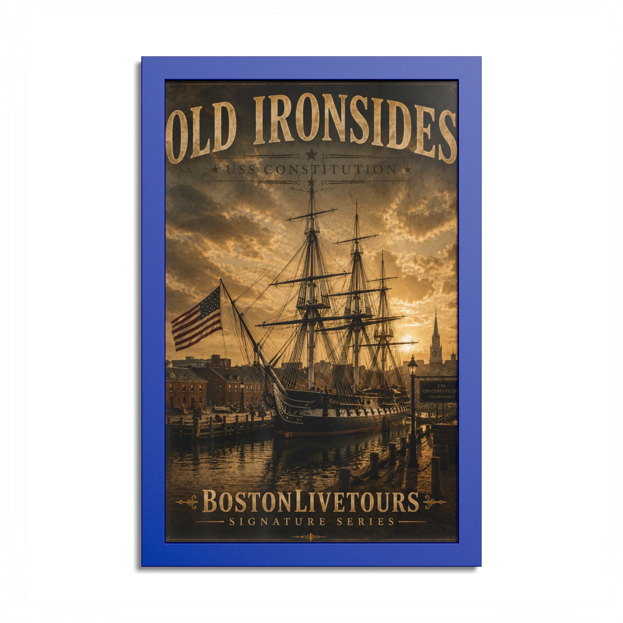 Nautical Vintage Boston Ship Poster — Colored Frame Print