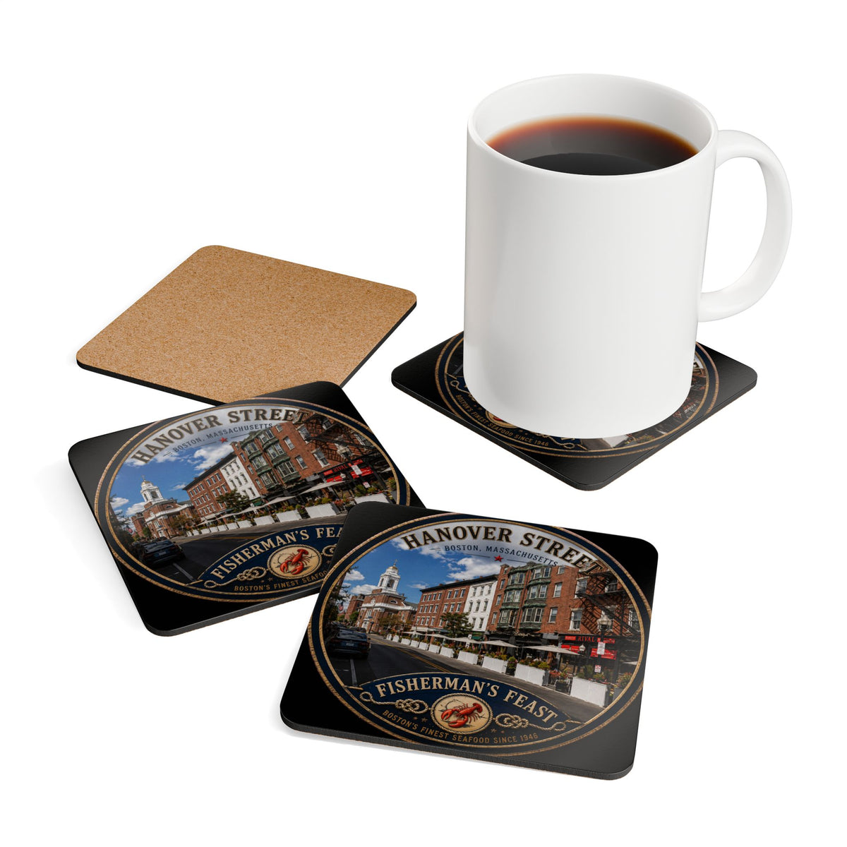Hanover St Fisherman's feast Cork-Back Coaster — Vintage  Design