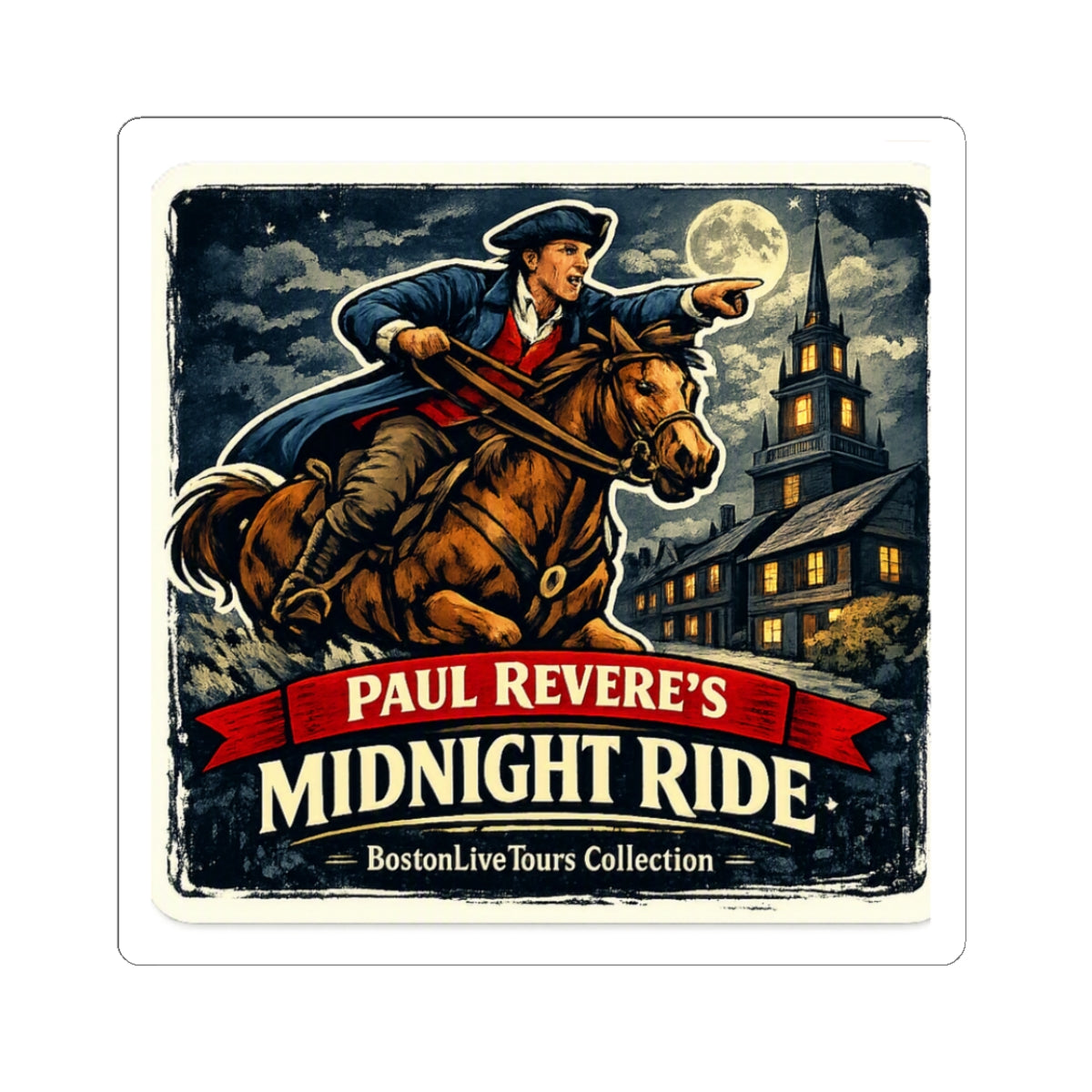 Paul Revere Midnight Ride Sticker — Vintage Boston Landmark Kiss-Cut Sticker
