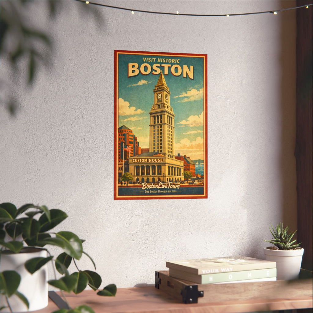 Boston, MA Financial District Custom House– 12×18 Matte Poster – Historic Wall Art”