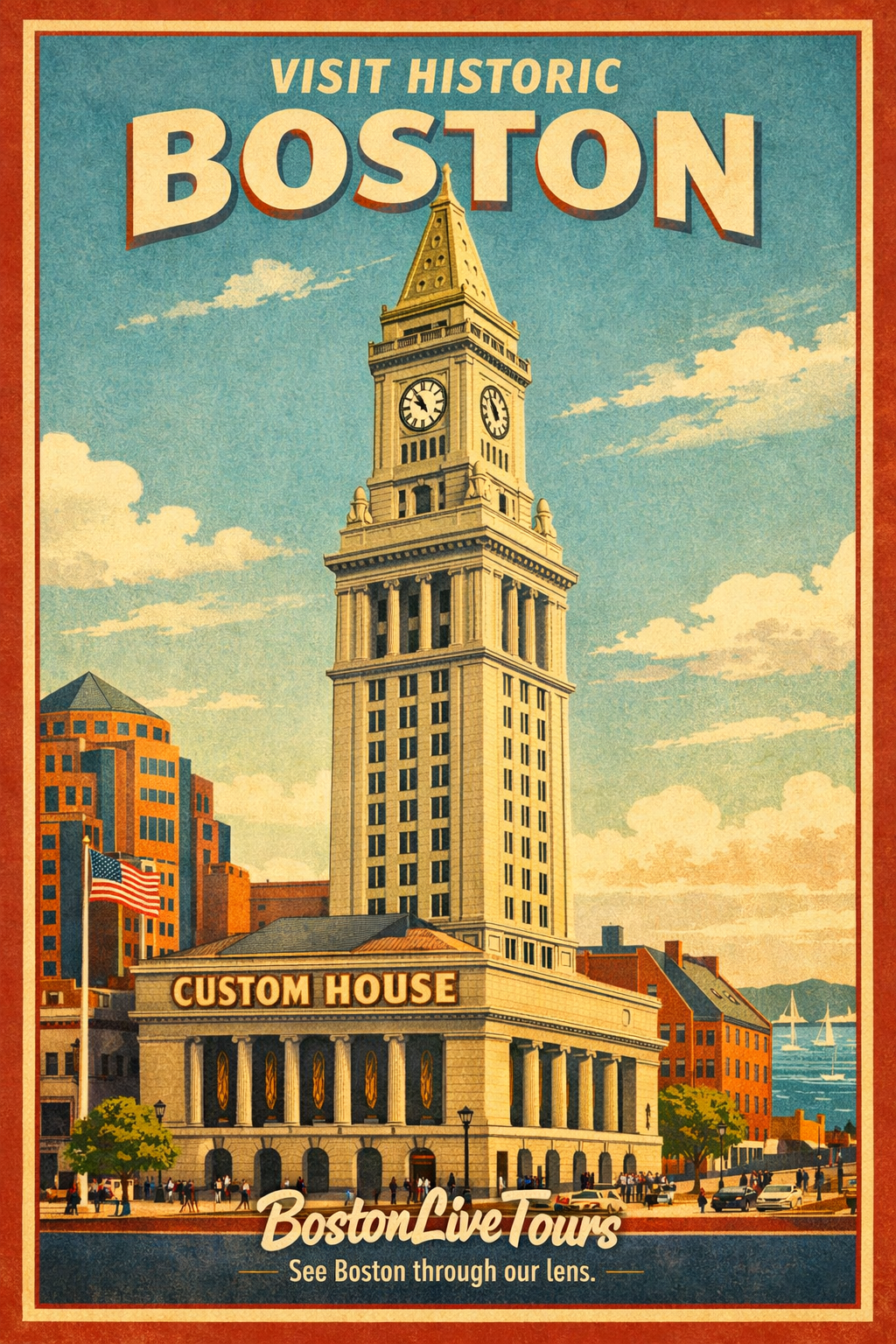 Boston, MA Financial District Custom House– 12×18 Matte Poster – Historic Wall Art”
