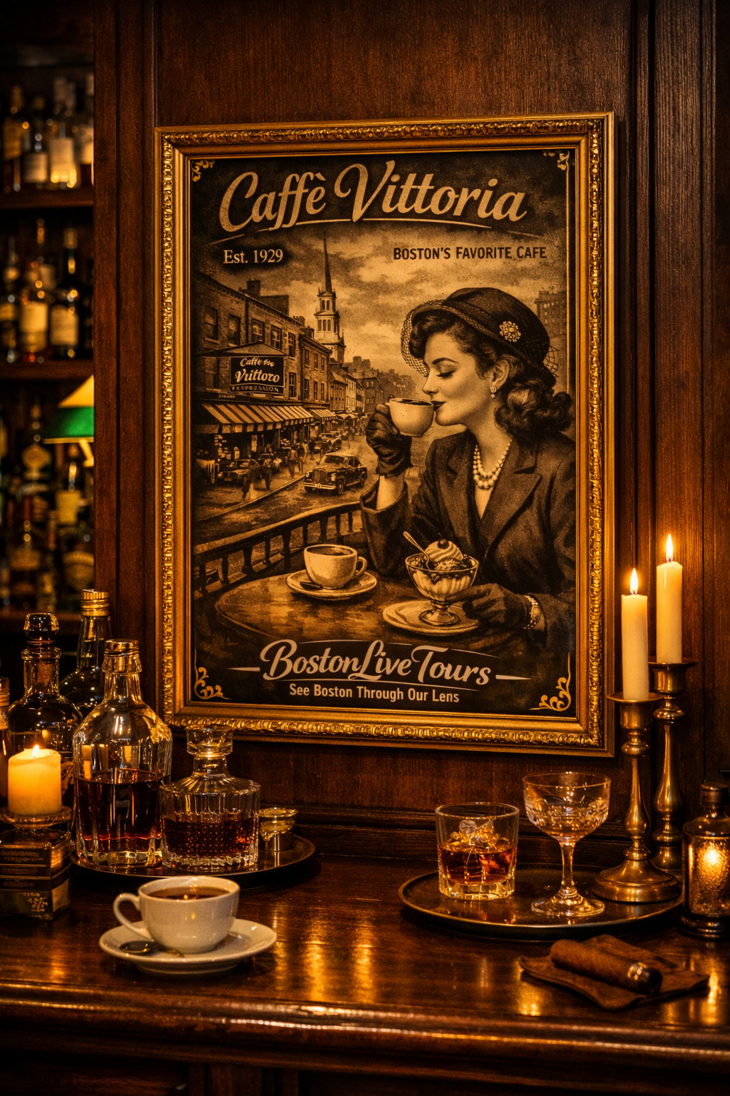 North End, Boston Caffee Vittoria– 12×18 Matte Poster – Historic Wall Art”