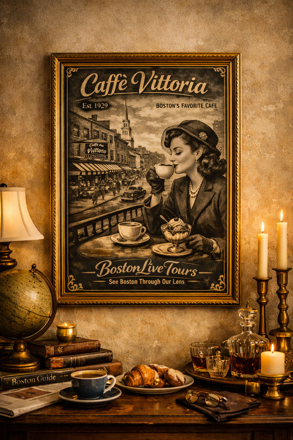 North End, Boston Caffee Vittoria– 12×18 Matte Poster – Historic Wall Art”