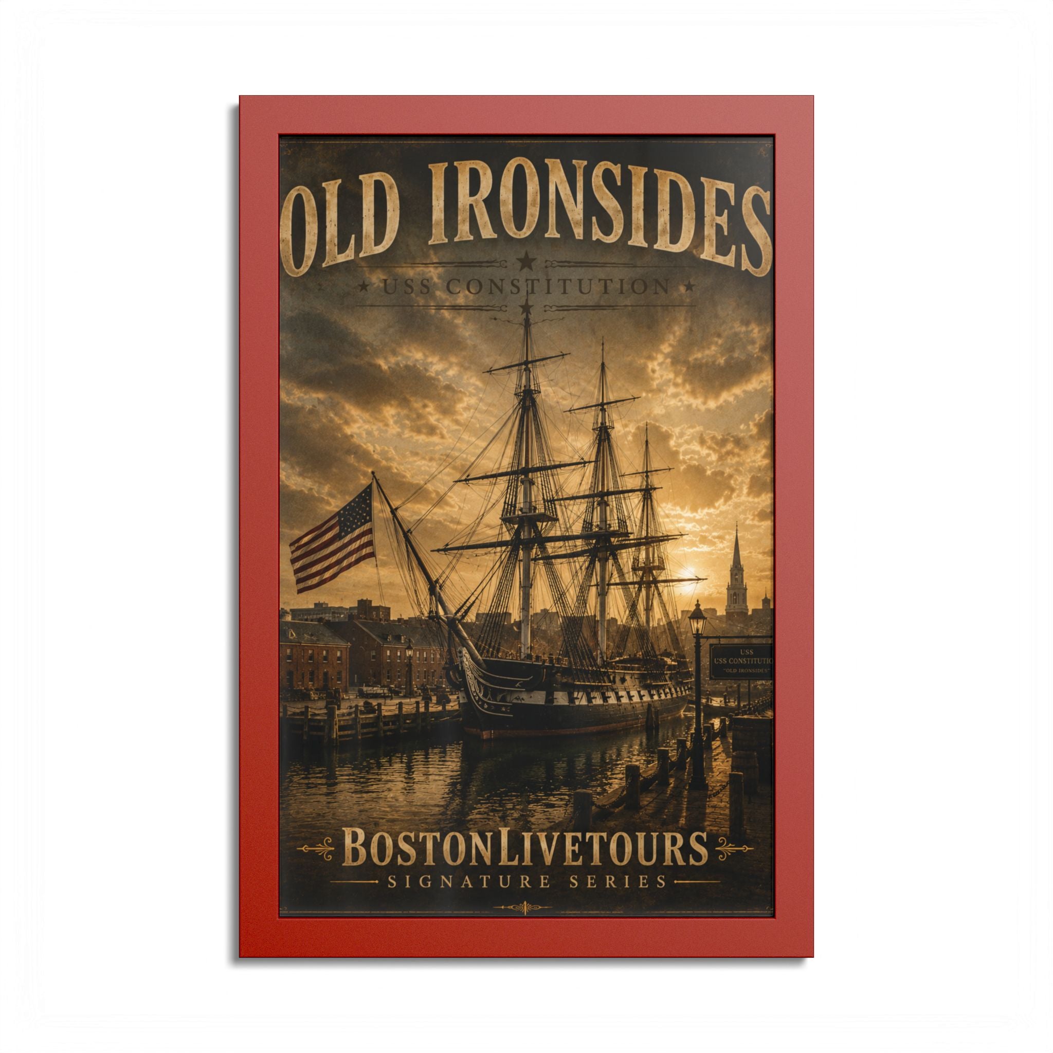 Nautical Vintage Boston Ship Poster — Colored Frame Print