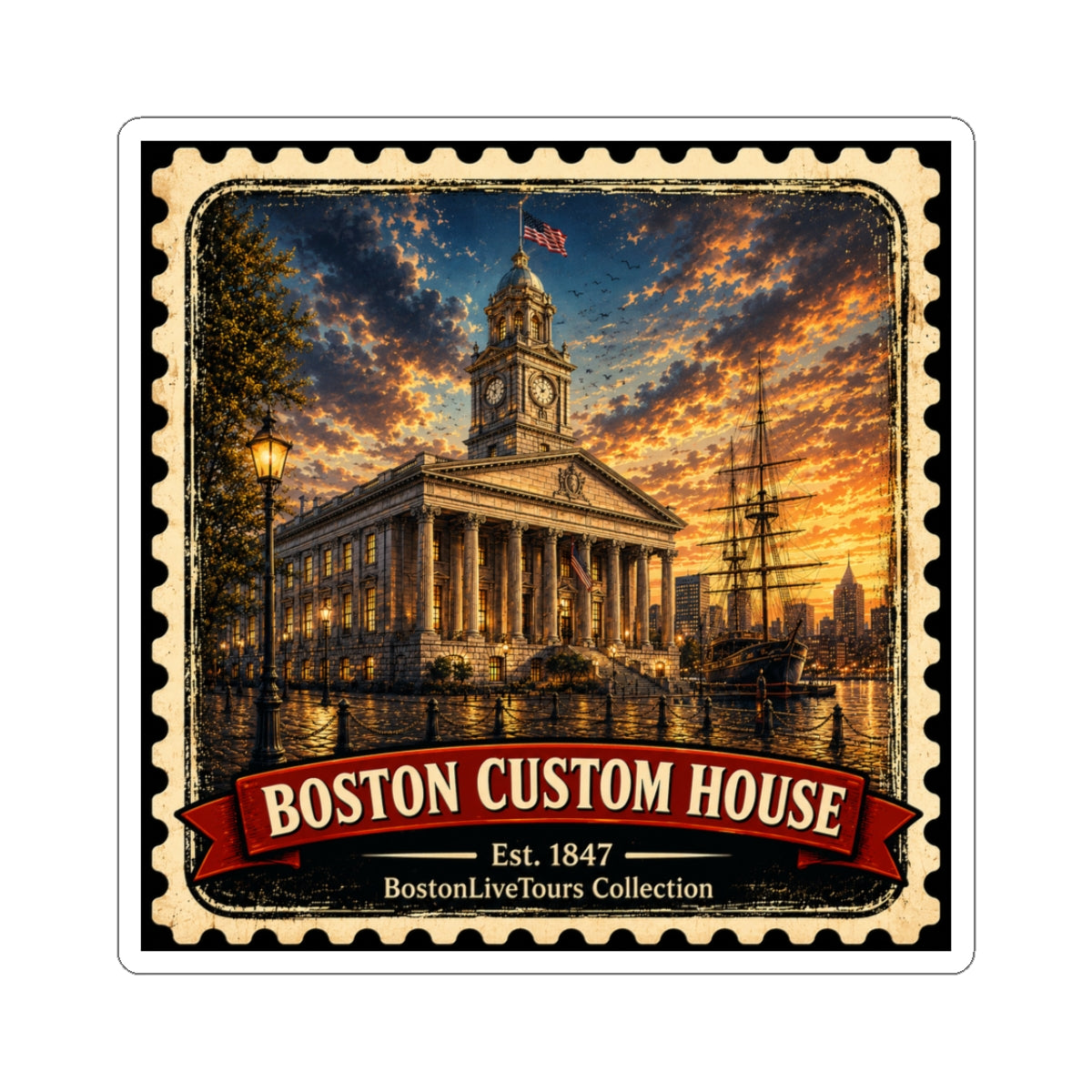 Boston Custom House— Vintage Boston Landmark Kiss-Cut Sticker