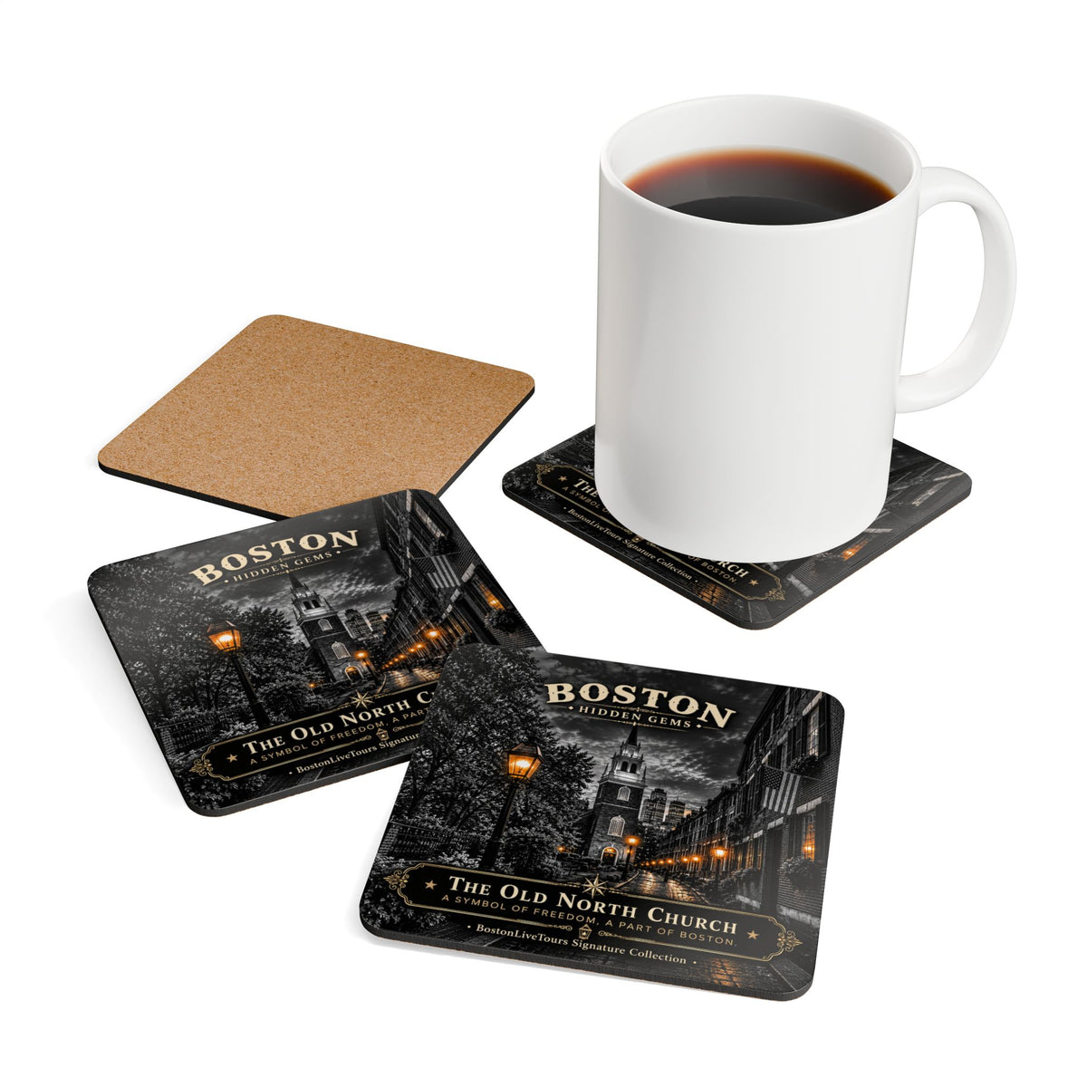 Old North Church Cork-Back Coaster — Vintage  Design