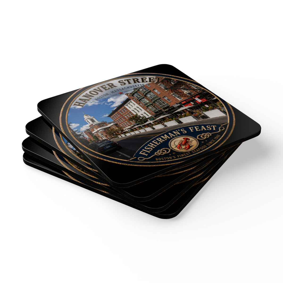 Hanover St Fisherman's feast Cork-Back Coaster — Vintage  Design