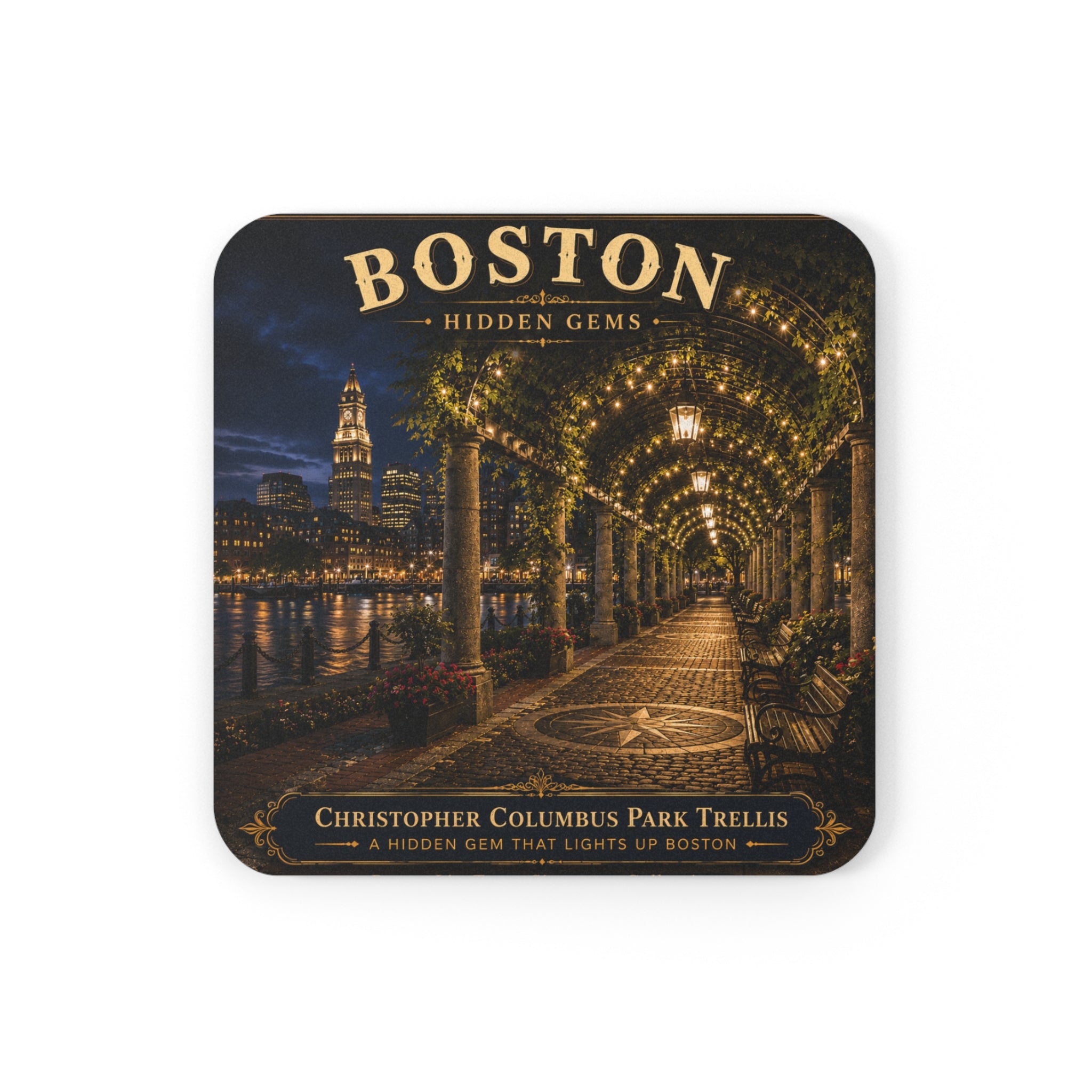 Christopher Columbus Park- Cork-Back Coaster — Vintage Drink Coaster