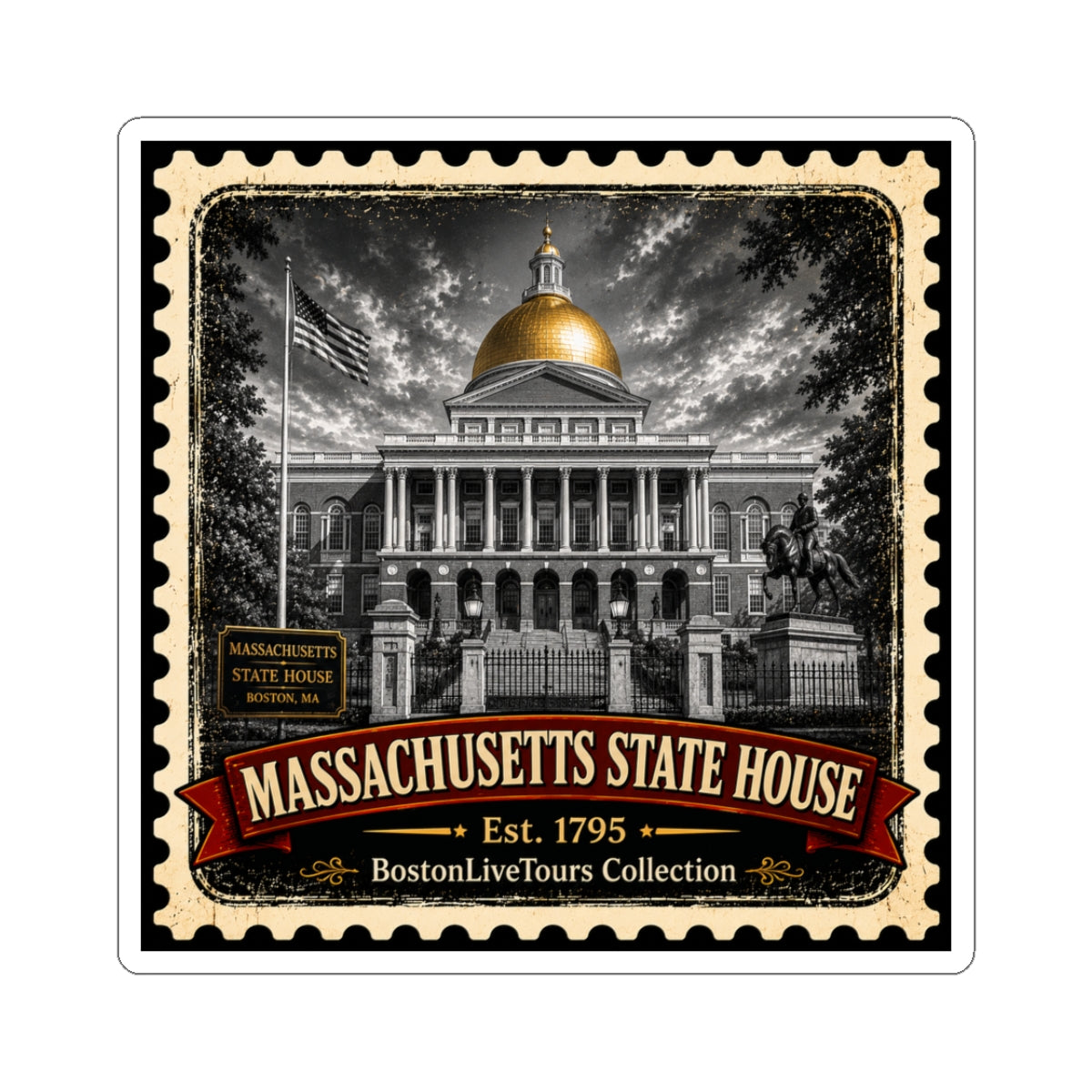 Massachusetts State House— Vintage Boston Landmark Kiss-Cut Sticker