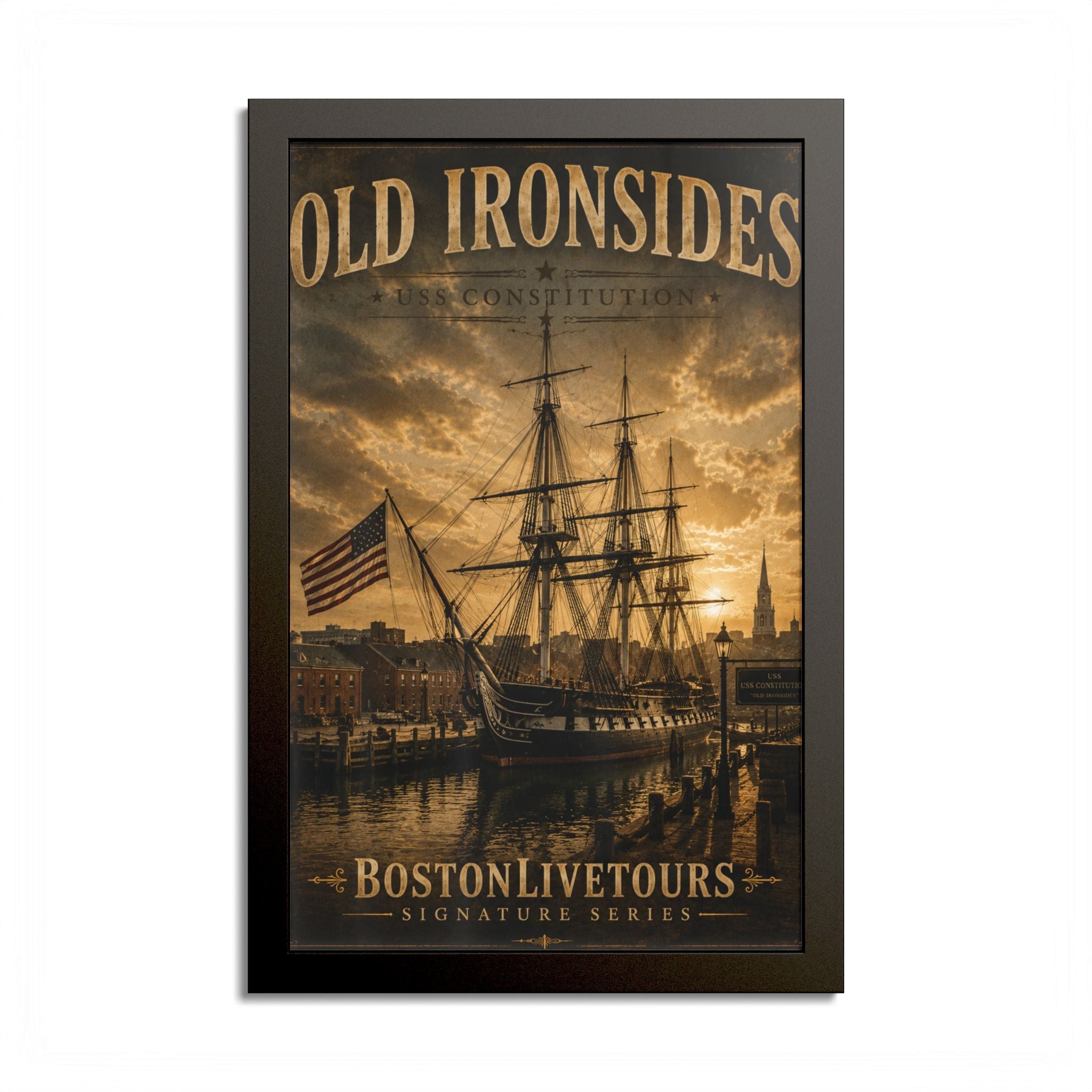 Nautical Vintage Boston Ship Poster — Colored Frame Print